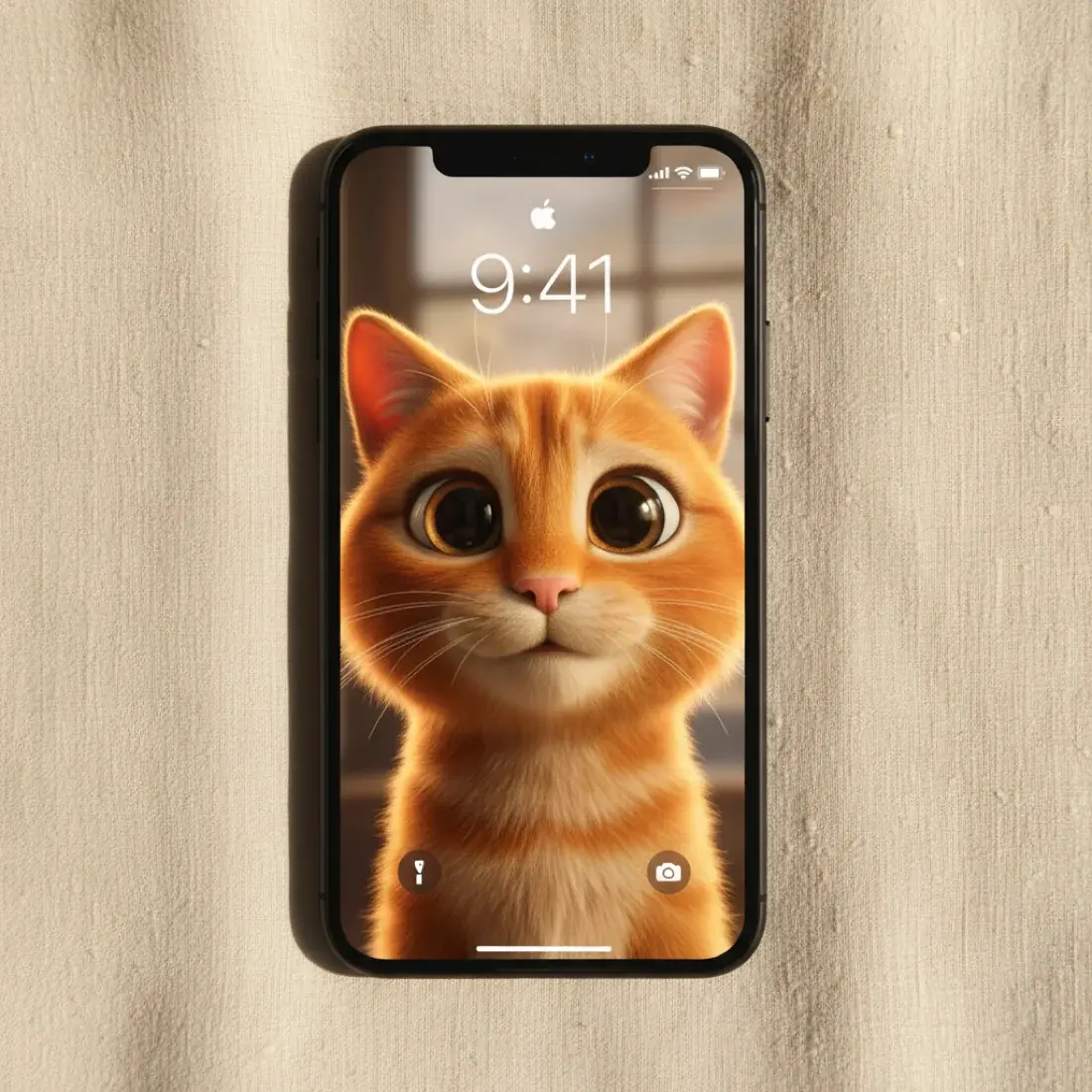 Cartoon style cat on an iPhone lock screen