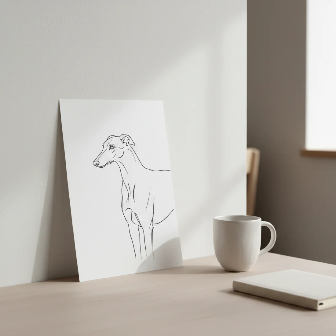 Minimal line portrait on a desk
